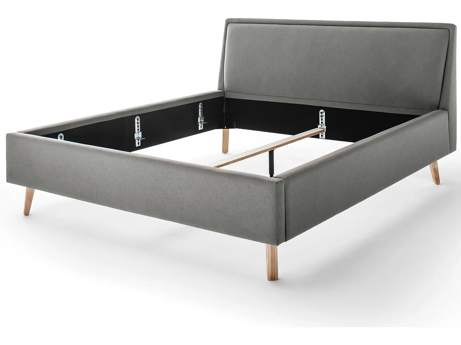 Lit rembourré en tissu gris clair avec tête de lit lisse 140x200 - LT8003