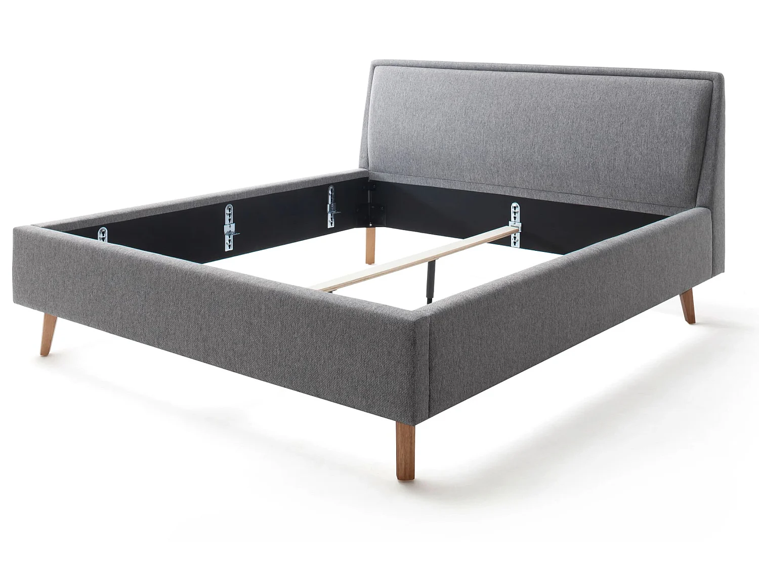 Lit rembourré en tissu gris avec tête de lit lisse 140x200 - LT8003