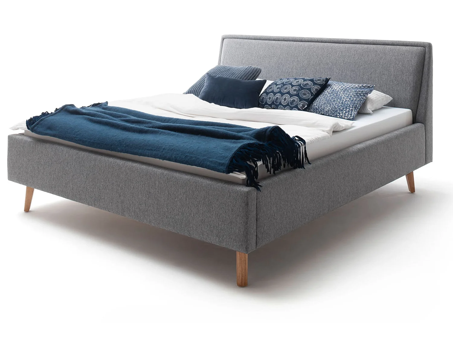 Lit rembourré en tissu gris avec tête de lit lisse 140x200 - LT8003