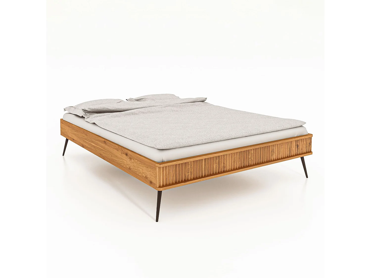 Lit en chêne massif clair 140x190 avec pieds inclinés en métal - LT36002