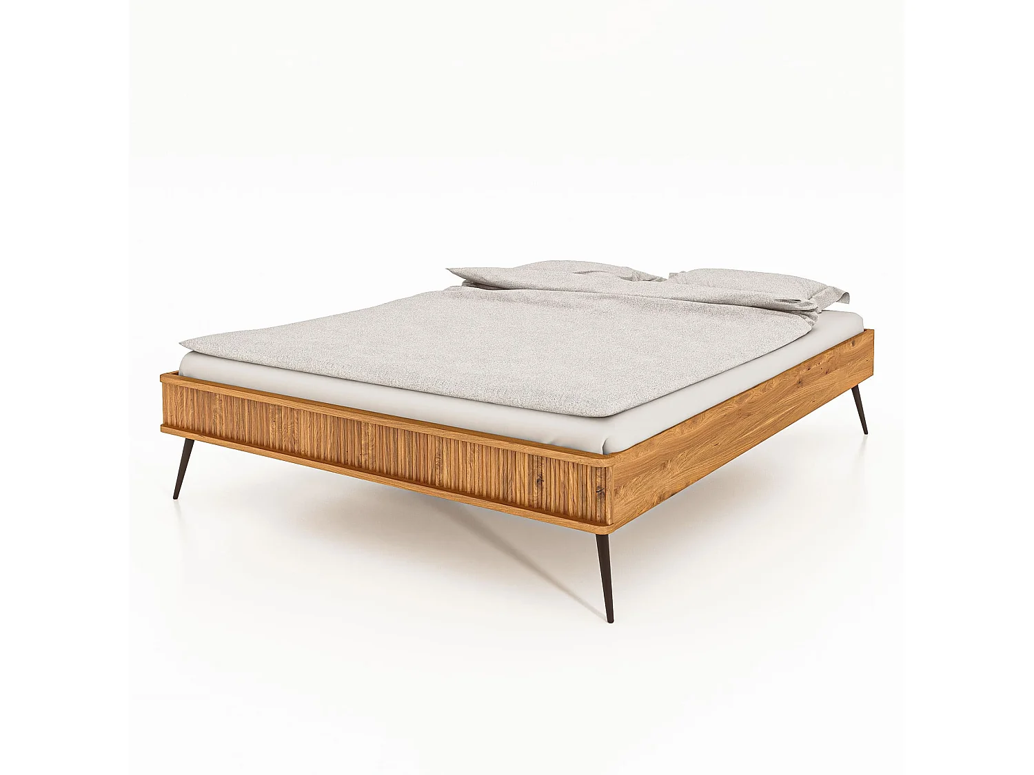 Lit en chêne massif clair 140x190 avec pieds inclinés en métal - LT36002