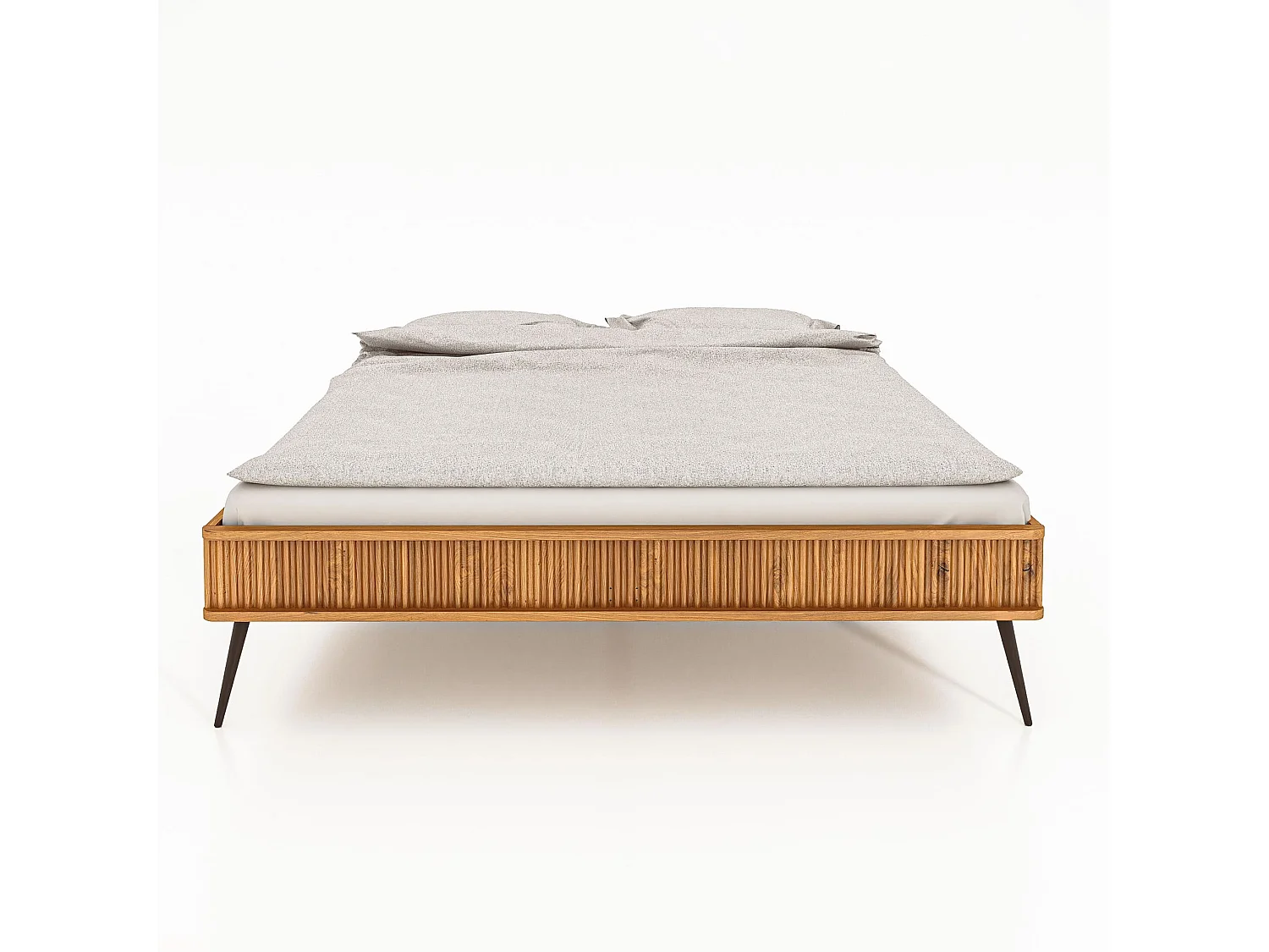 Lit en chêne massif clair 140x190 avec pieds inclinés en métal - LT36002