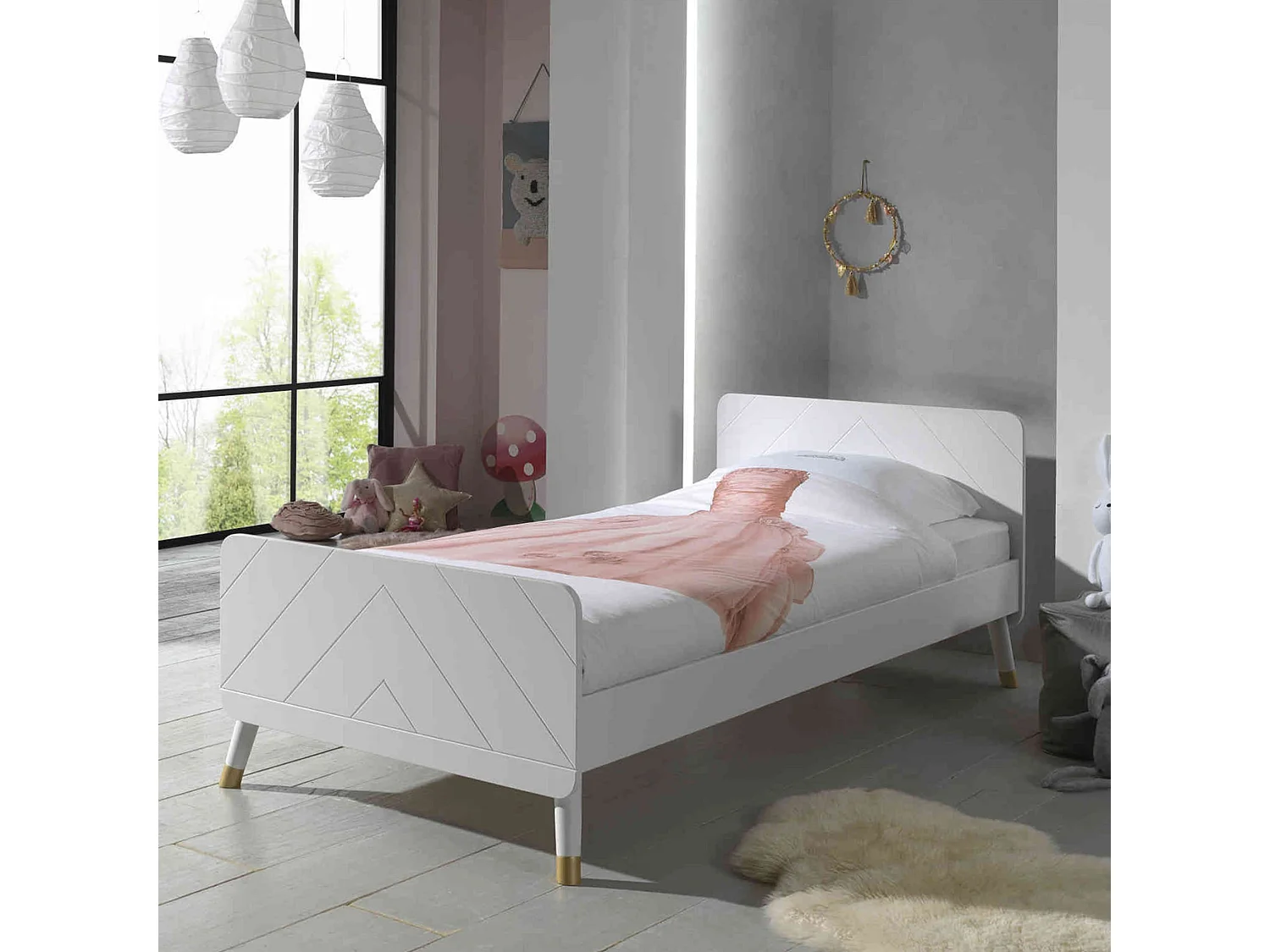 Lit enfant en bois massif blanc 90x200 - LI2031