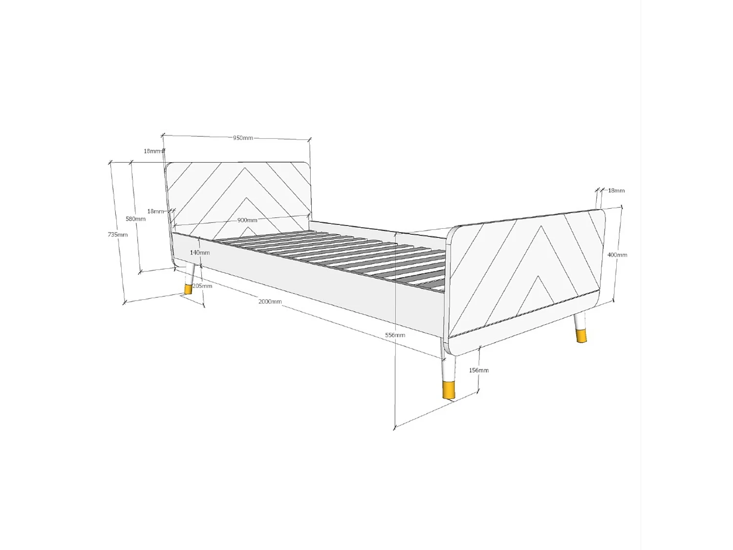 Lit enfant en bois massif blanc 90x200 - LI2031