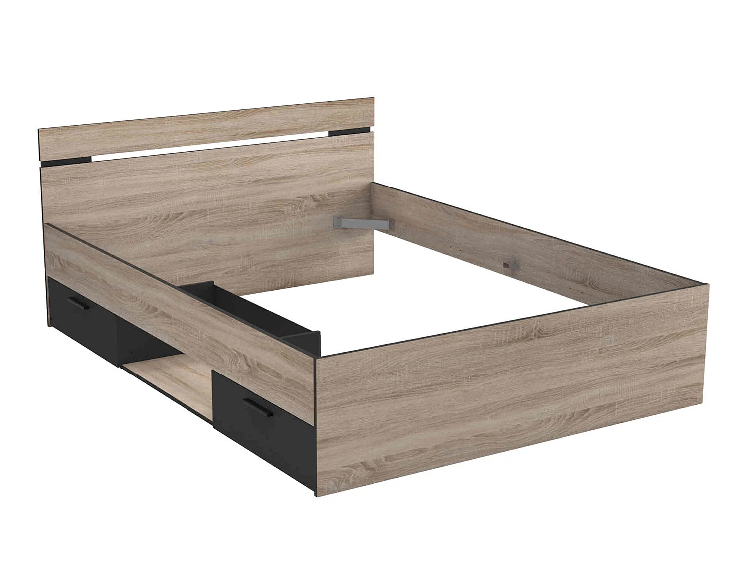 Lit 140x190 en bois chêne brossé et noir - LI171