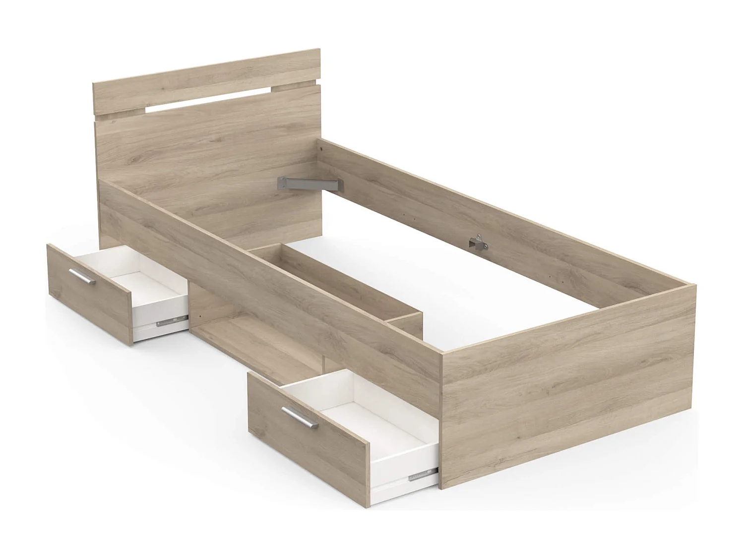 Lit tiroir avec niche de rangement en bois imitation chêne kronberg 90x200 cm - LT202