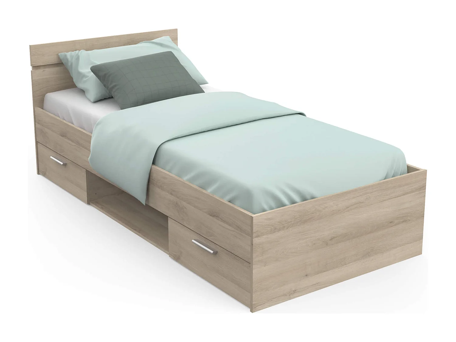 Lit tiroir avec niche de rangement en bois imitation chêne kronberg 90x200 cm - LT202