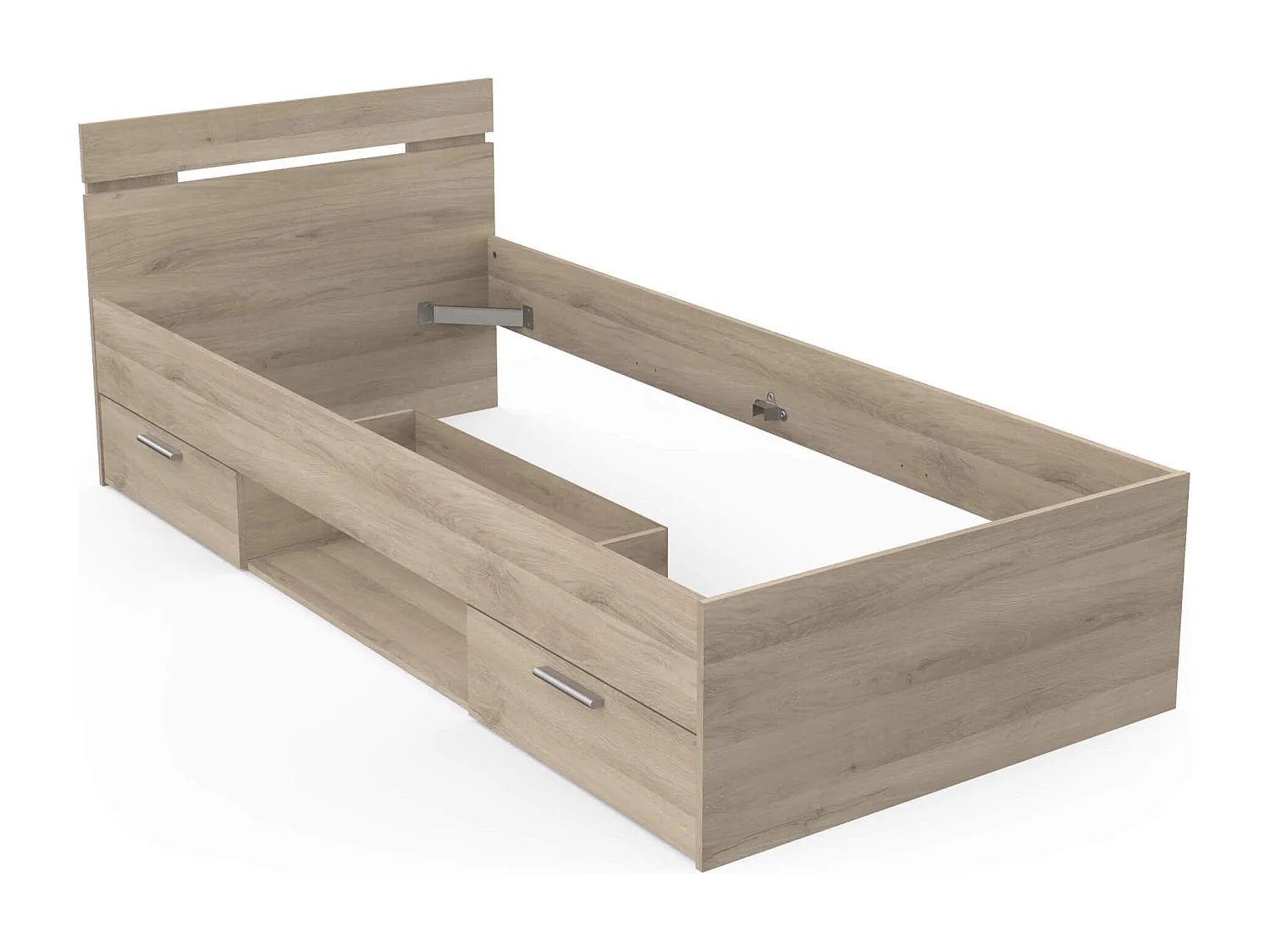 Lit tiroir avec niche de rangement en bois imitation chêne kronberg 90x200 cm - LT202