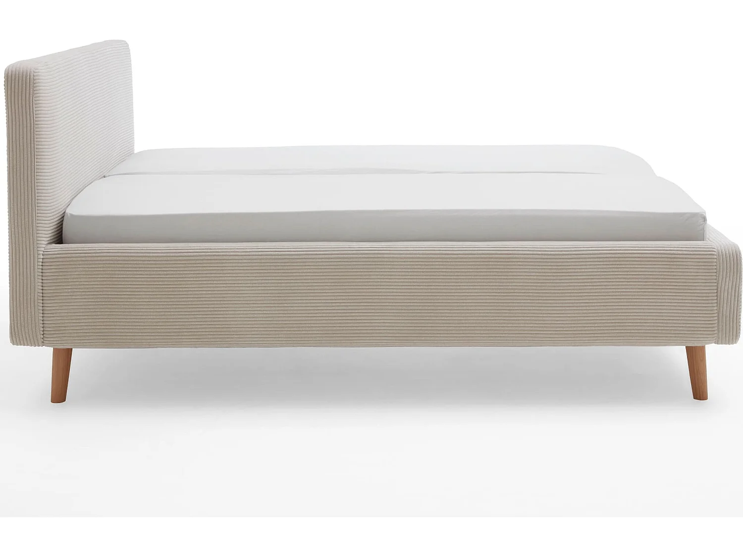 Lit rembourré en velours beige avec tête de lit lisse 180x200 - LT8002