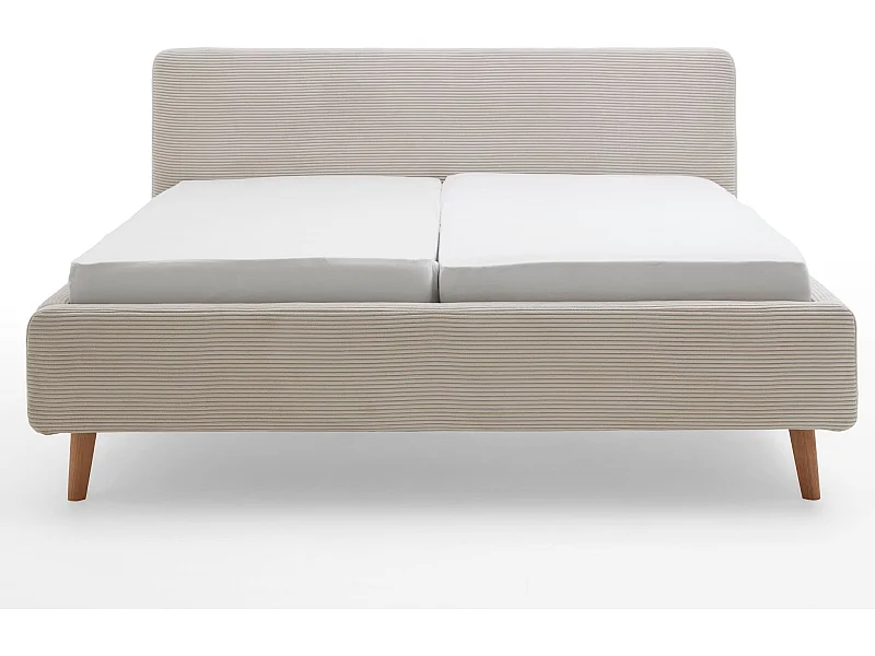 Lit rembourré en velours beige avec tête de lit lisse 180x200 - LT8002