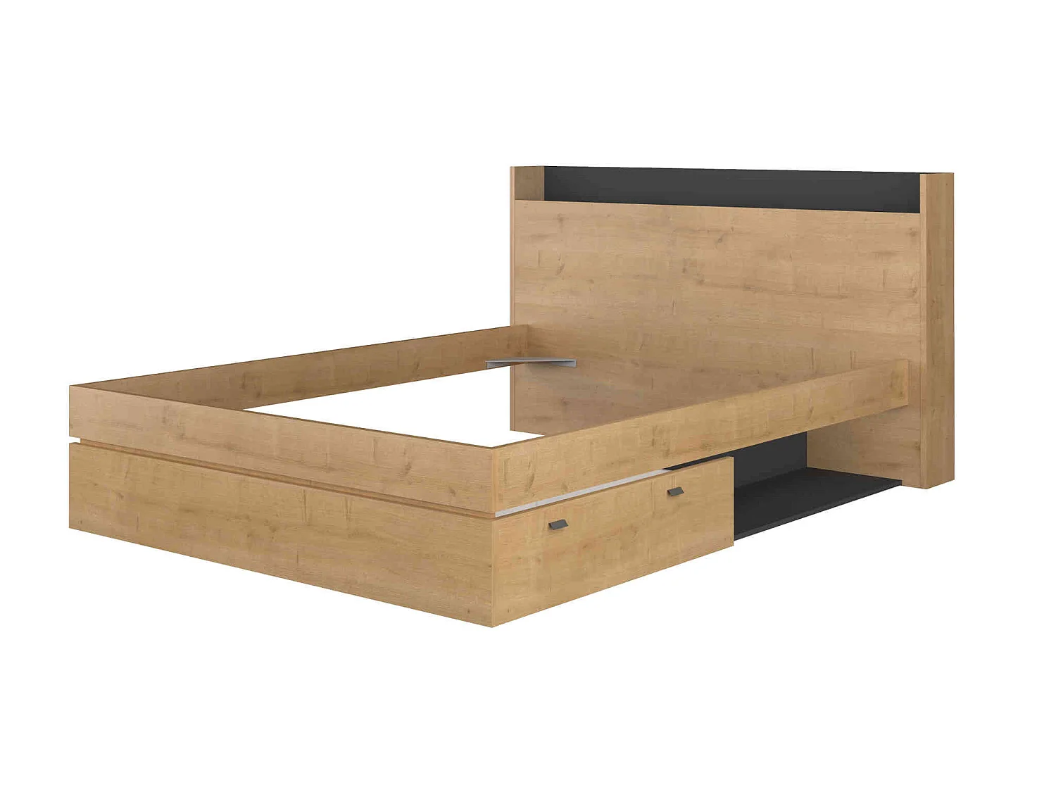 Lit tiroir en bois imitation chêne 160x200 cm - LI9051