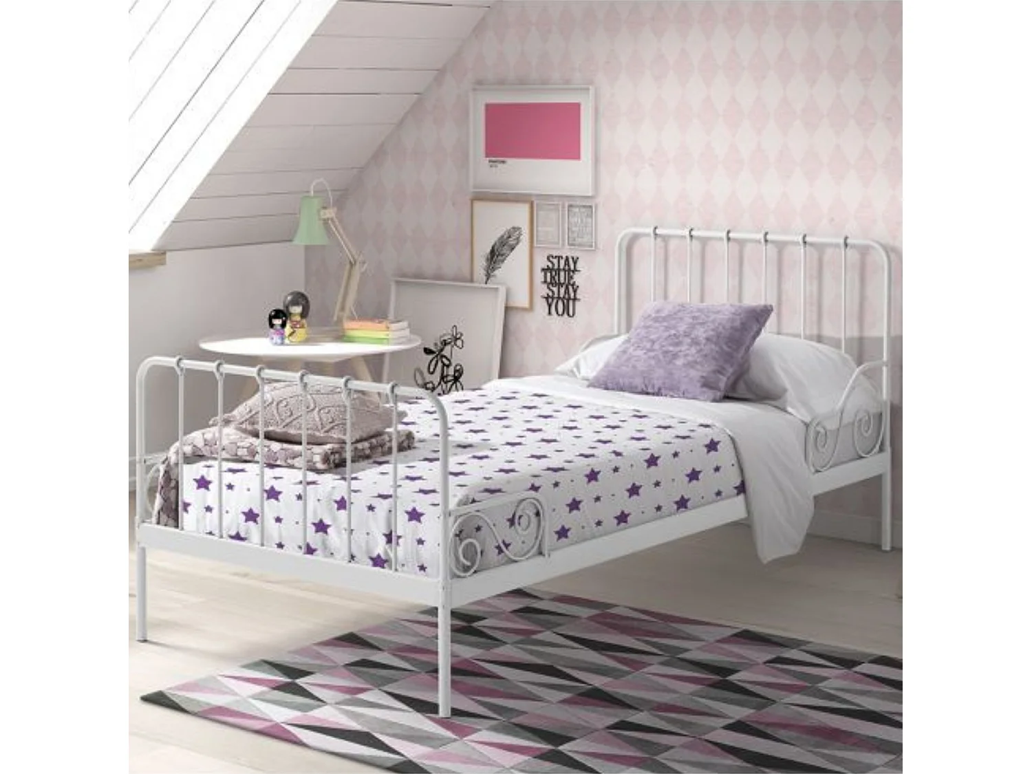 Lit en métal enfant blanc 90x200 LT2015 - Terre de nuit