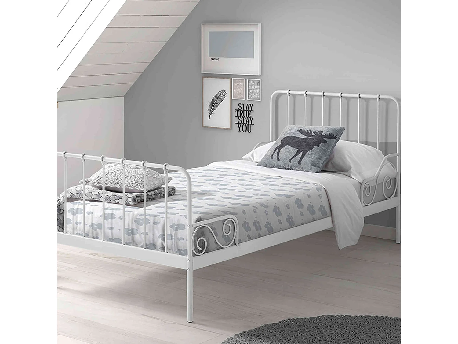 Lit en métal enfant blanc 90x200 LT2015 - Terre de nuit