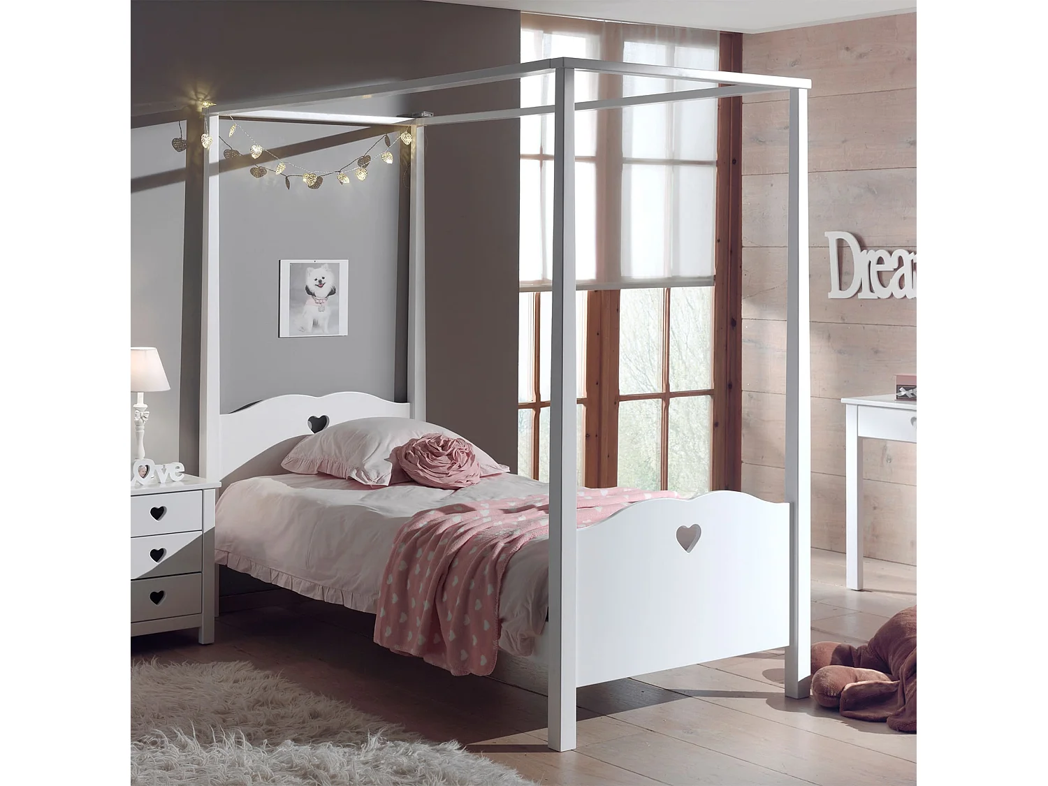 Lit Enfant Baldaquin en Bois Blanc 90x200 LB2001