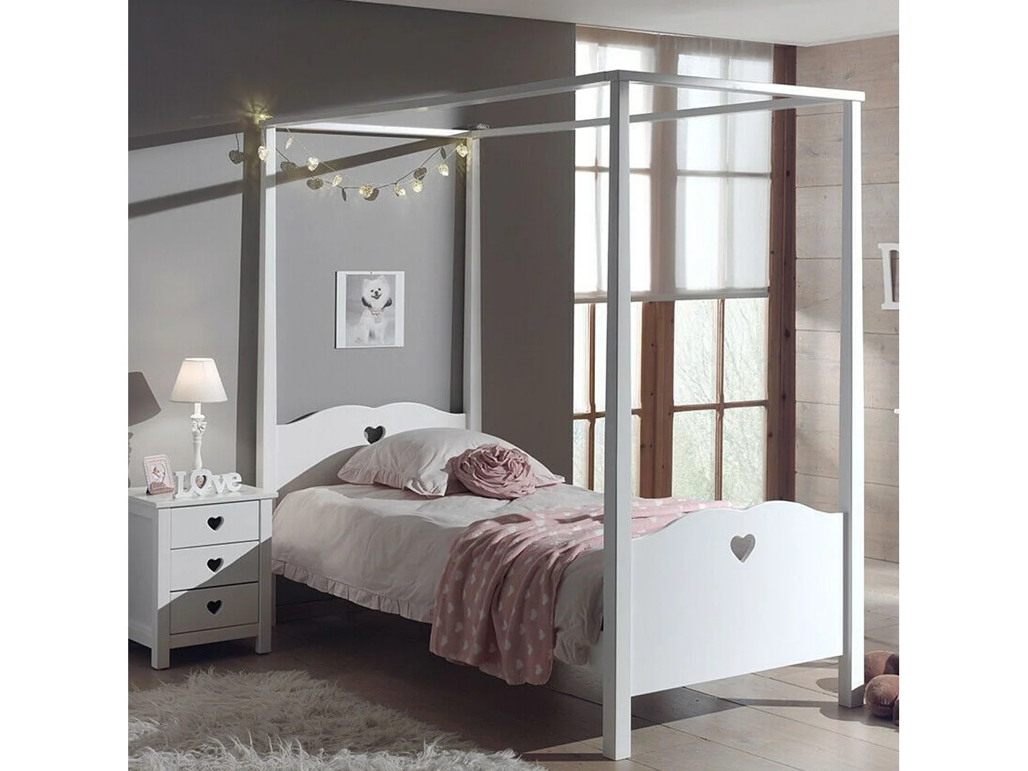 Lit Enfant Baldaquin en Bois Blanc 90x200 LB2001