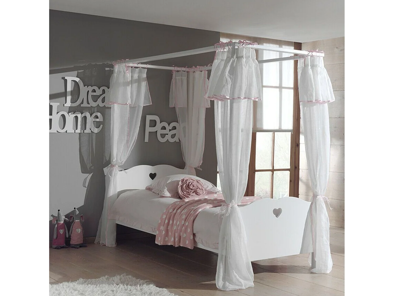 Lit Enfant Baldaquin en Bois Blanc 90x200 LB2001