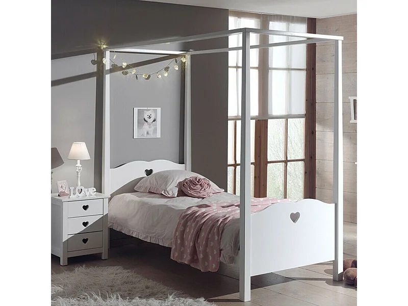 Lit Enfant Baldaquin en Bois Blanc 90x200 LB2001