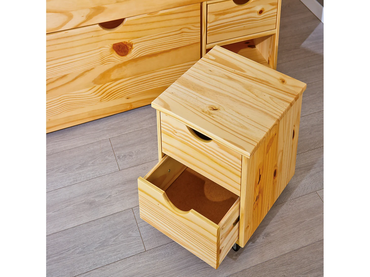 Lit tiroirs avec chevets intégrés en bois massif chêne clair 160x200 - LT12012