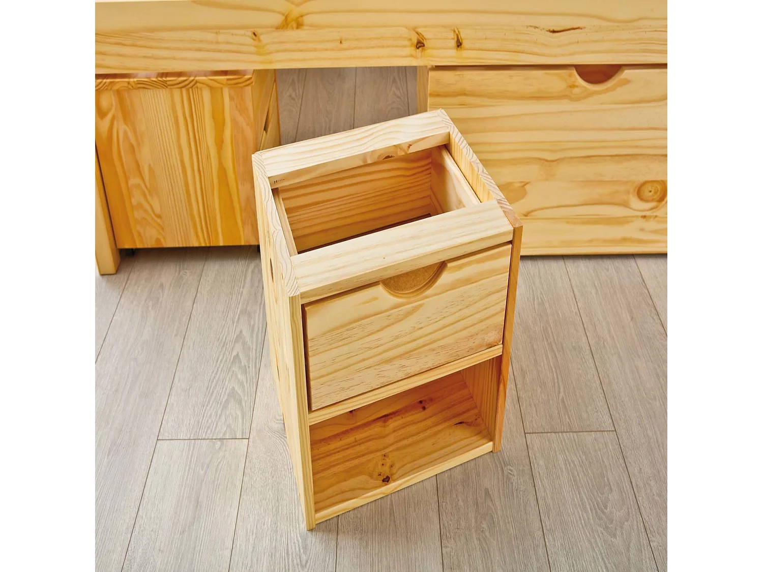 Lit tiroirs avec chevets intégrés en bois massif chêne clair 160x200 - LT12012