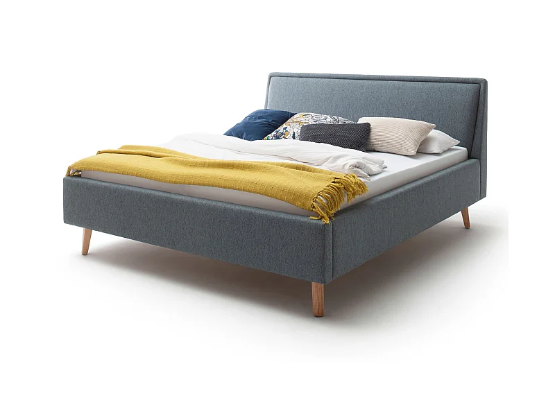 Lit rembourré en tissu bleu avec tête de lit lisse 140x200 - LT8003