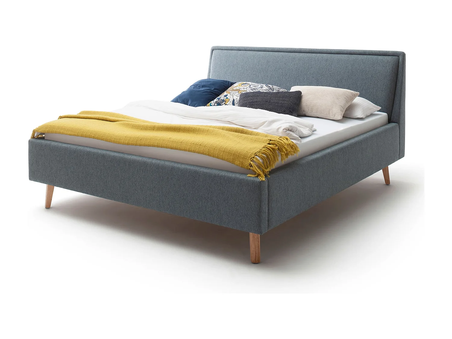 Lit rembourré en tissu bleu avec tête de lit lisse 140x200 - LT8003