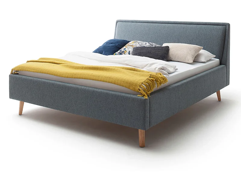 Lit rembourré en tissu bleu avec tête de lit lisse 140x200 - LT8003