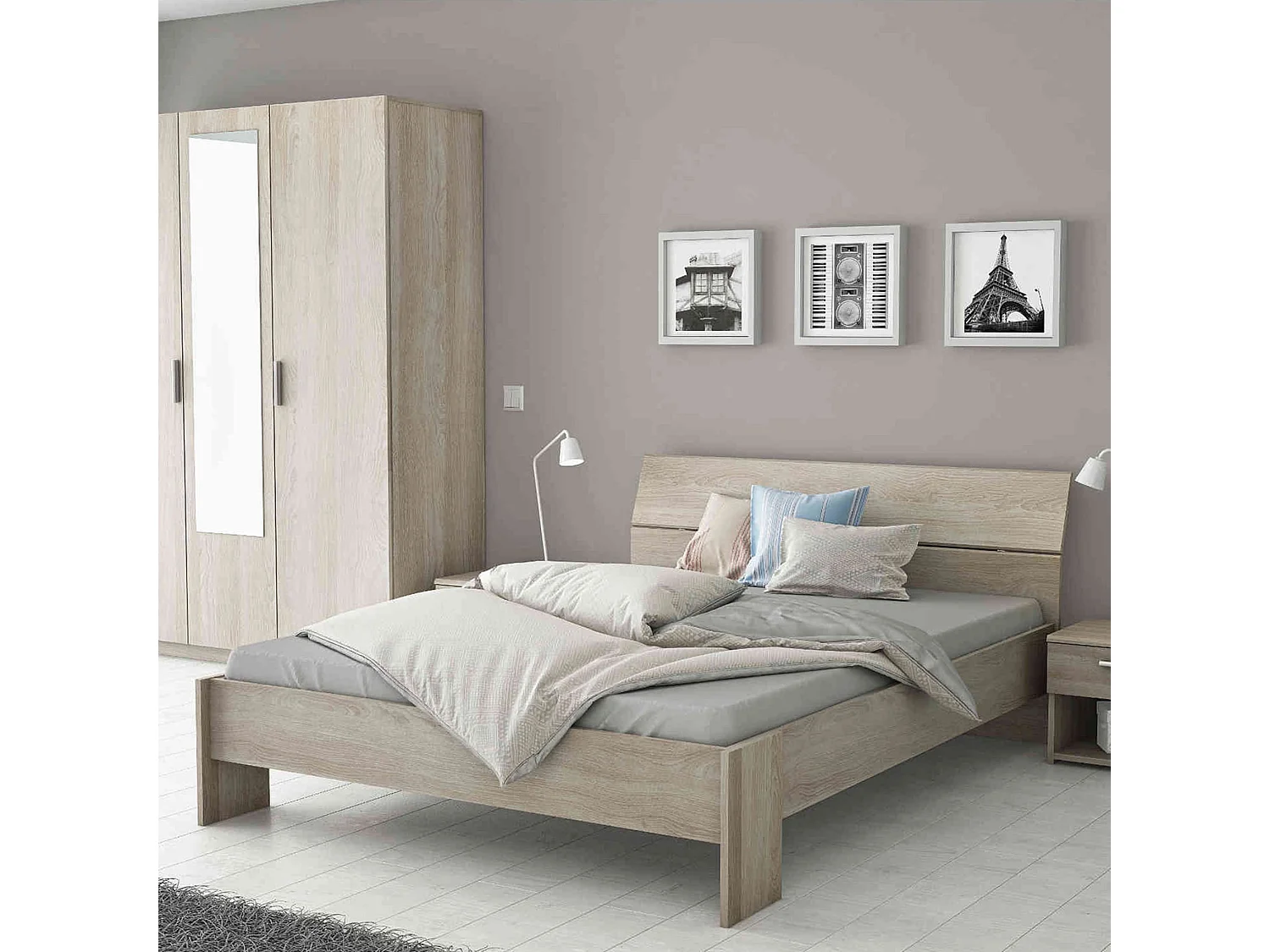 Lit 140x190/200 en bois chêne shannon - LI158