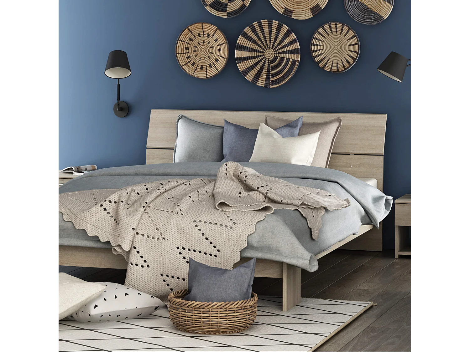 Lit 140x190/200 en bois chêne shannon - LI158