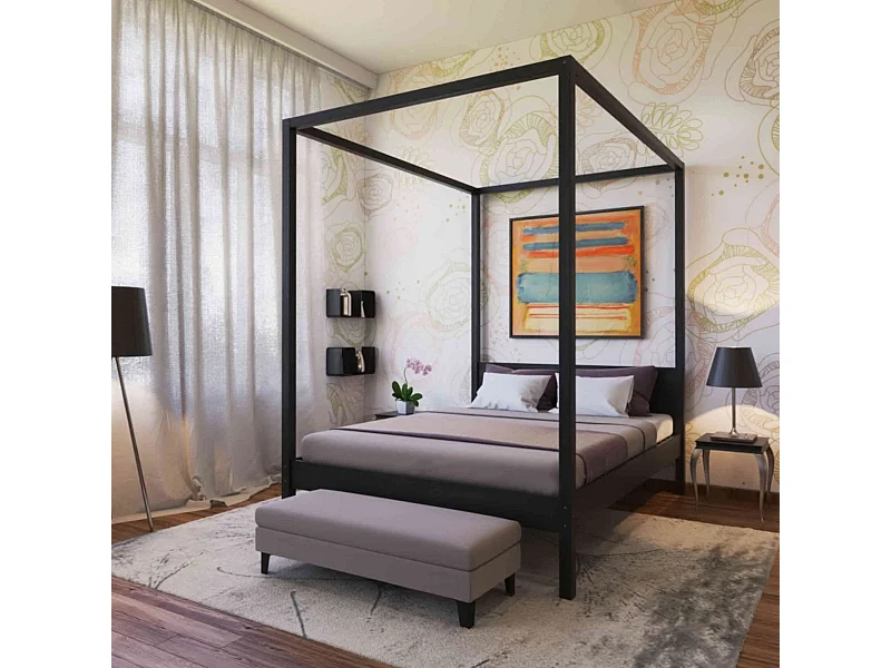 Lit à baldaquin en bois noir 160x200 - LT14032