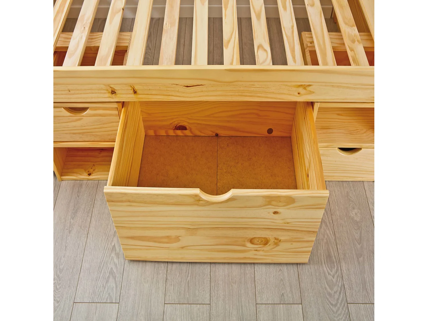 Lit tiroirs avec chevets intégrés en bois massif chêne clair 90x200 - LT17012