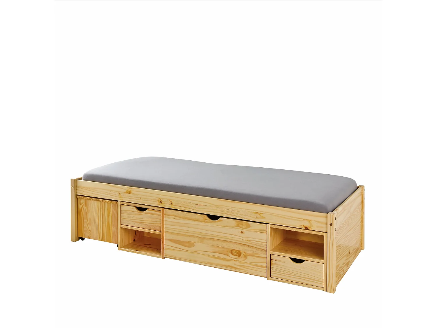 Lit tiroirs avec chevets intégrés en bois massif chêne clair 90x200 - LT17012