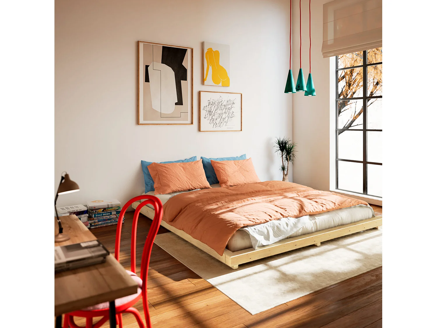 Lit futon DOCK style japonais en bois massif coloris naturel 160x200