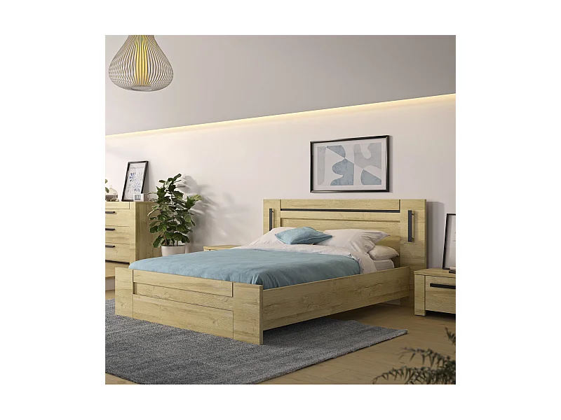 Lit led sensitive 160x200 et armoire en bois clair - LT5084