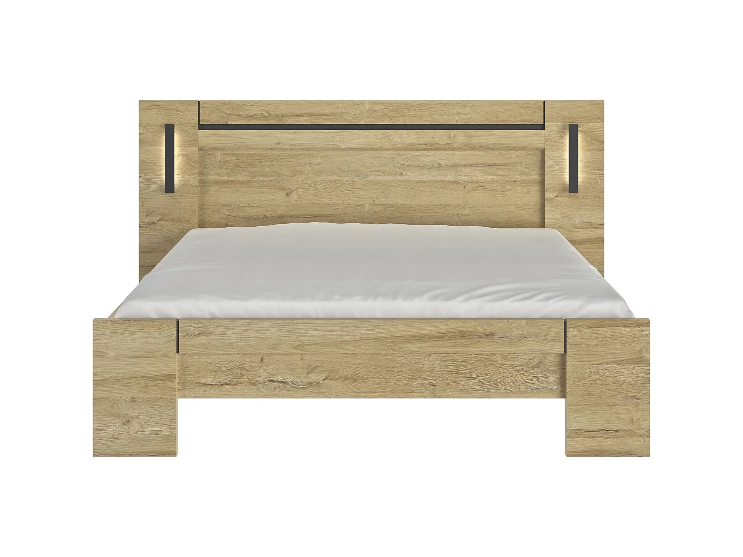 Lit led sensitive 140x190 avec 2 chevets en bois clair - LT5082