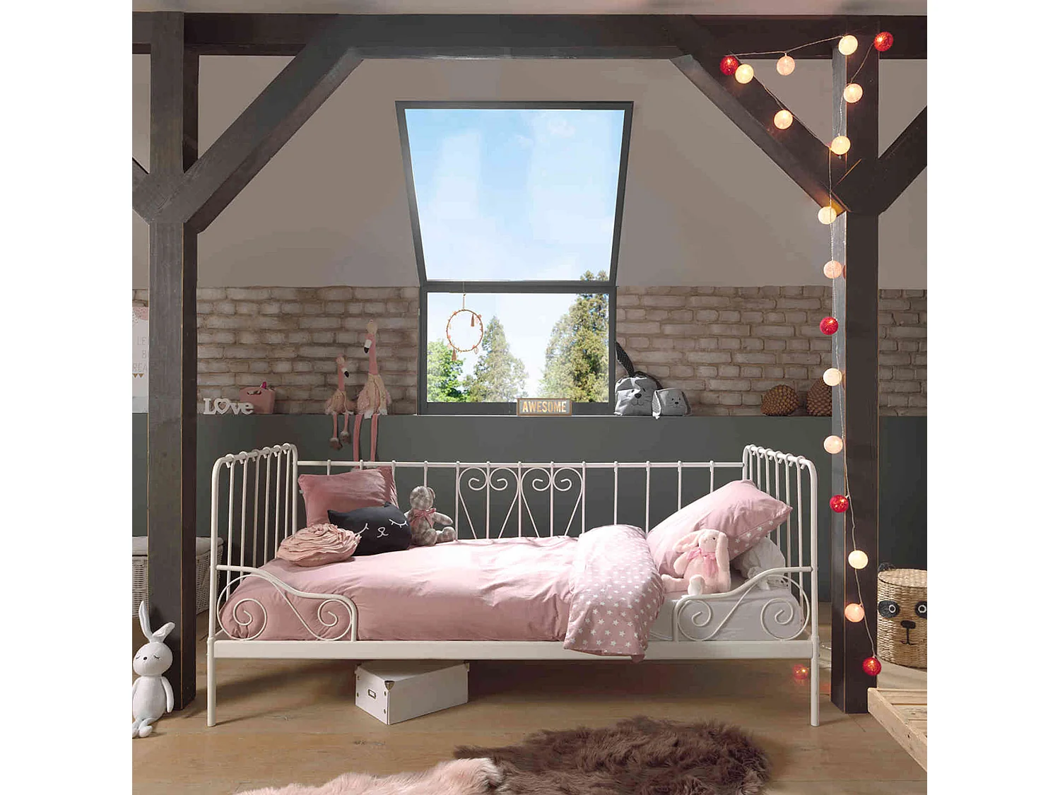 Lit enfant en métal blanc 90x200 - LI2032