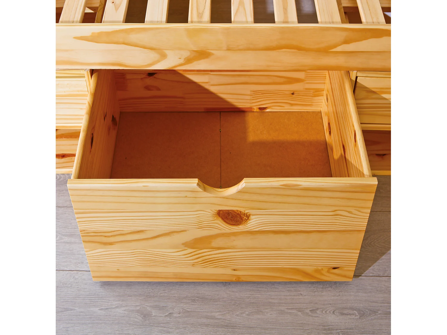 Lit tiroir en bois massif naturel avec chevets intégrés 140x200 - LT12012