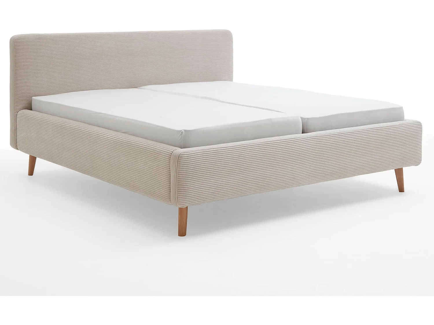 Lit rembourré en velours beige avec tête de lit lisse 160x200 - LT8002