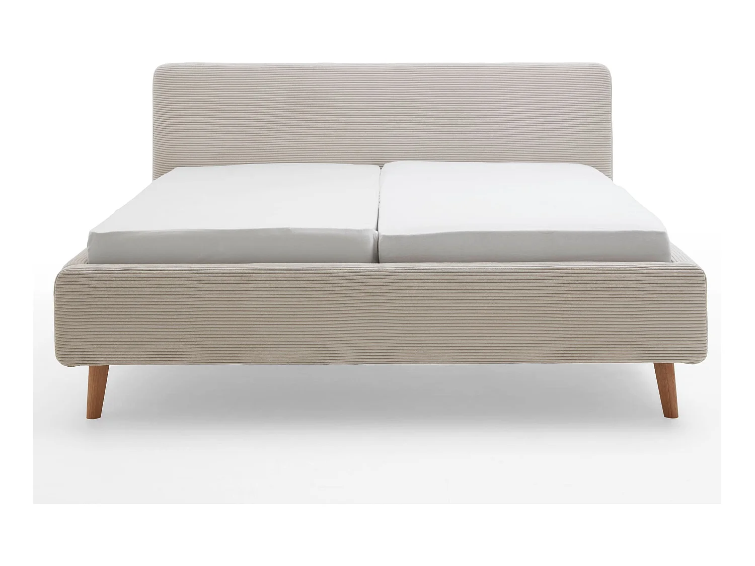 Lit rembourré en velours beige avec tête de lit lisse 160x200 - LT8002