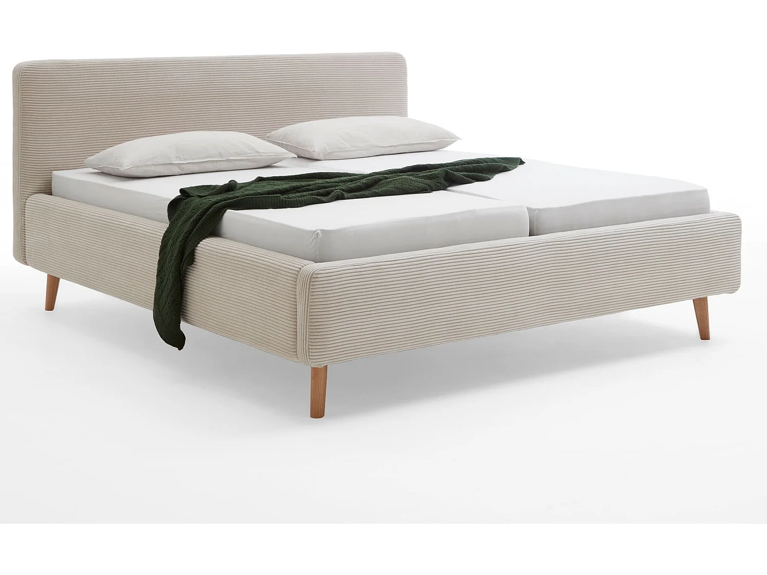 Lit rembourré en velours beige avec tête de lit lisse 160x200 - LT8002