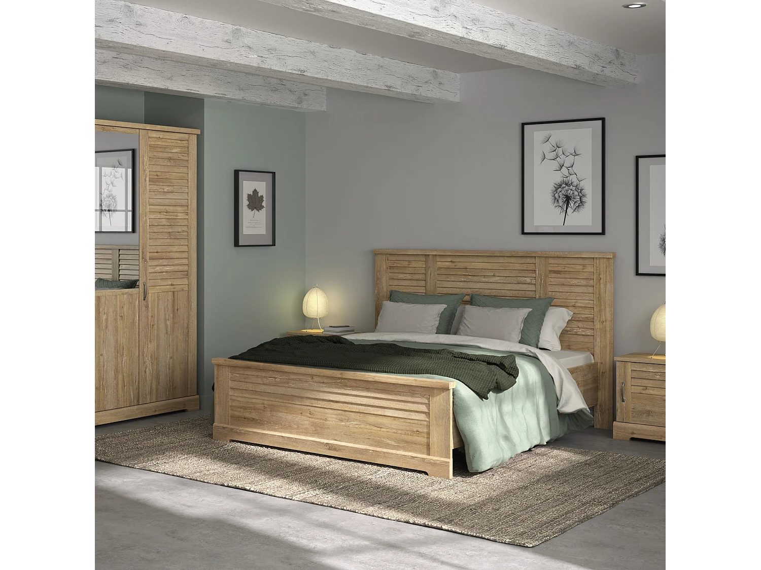 Lit en bois clair imitation châtaignier 180x200 - LT5066