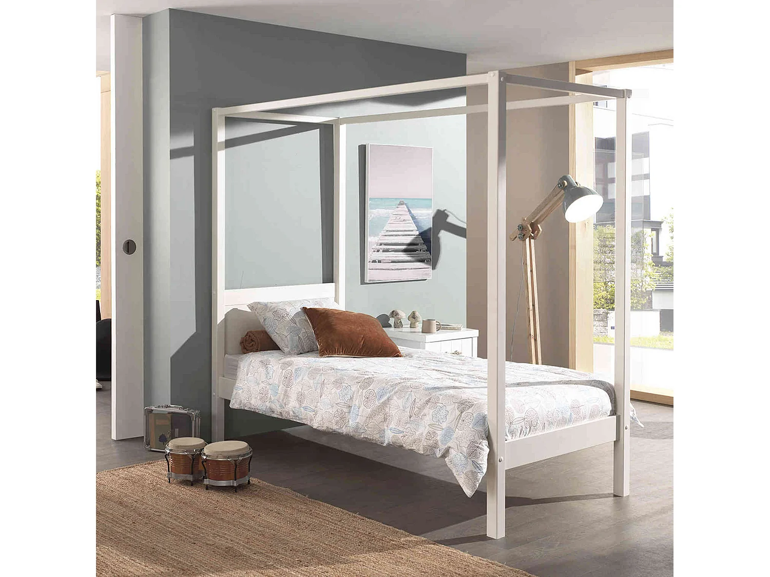 Lit avec cadre en bois blanc 140x200 - Terre de Nuit