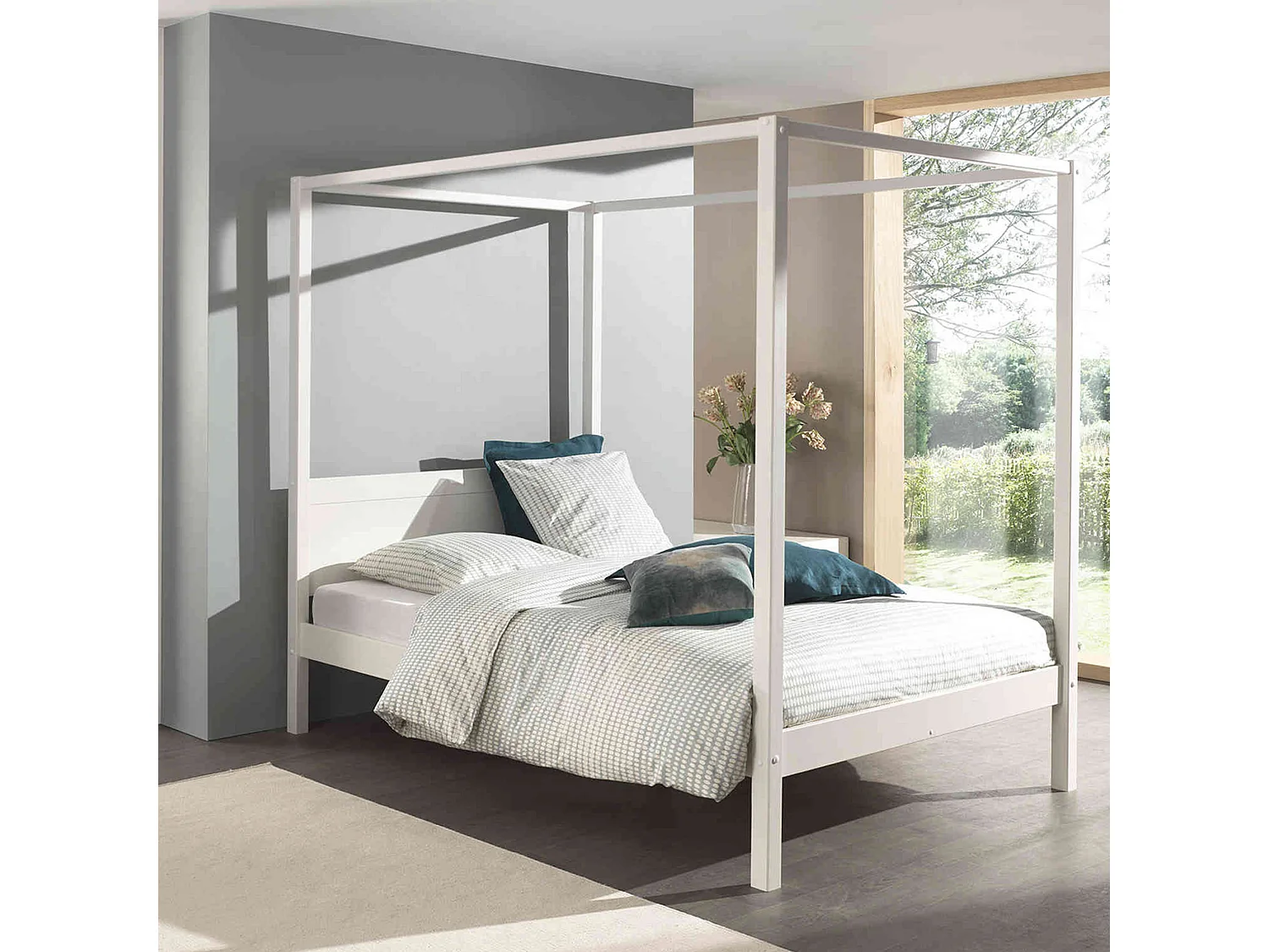 Lit avec cadre en bois blanc 140x200 - Terre de Nuit