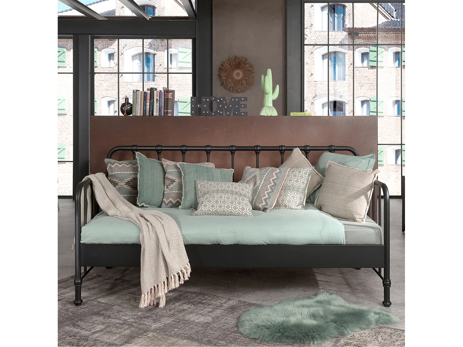 Lit enfant banquette à barreaux en métal 90x200 cm - LT2060