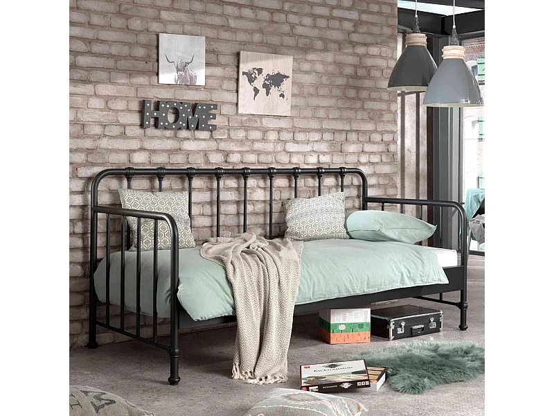 Lit enfant banquette à barreaux en métal 90x200 cm - LT2060