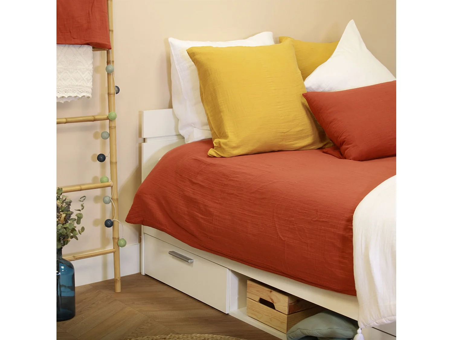 Lit Tiroirs Blanc Perle 140x190