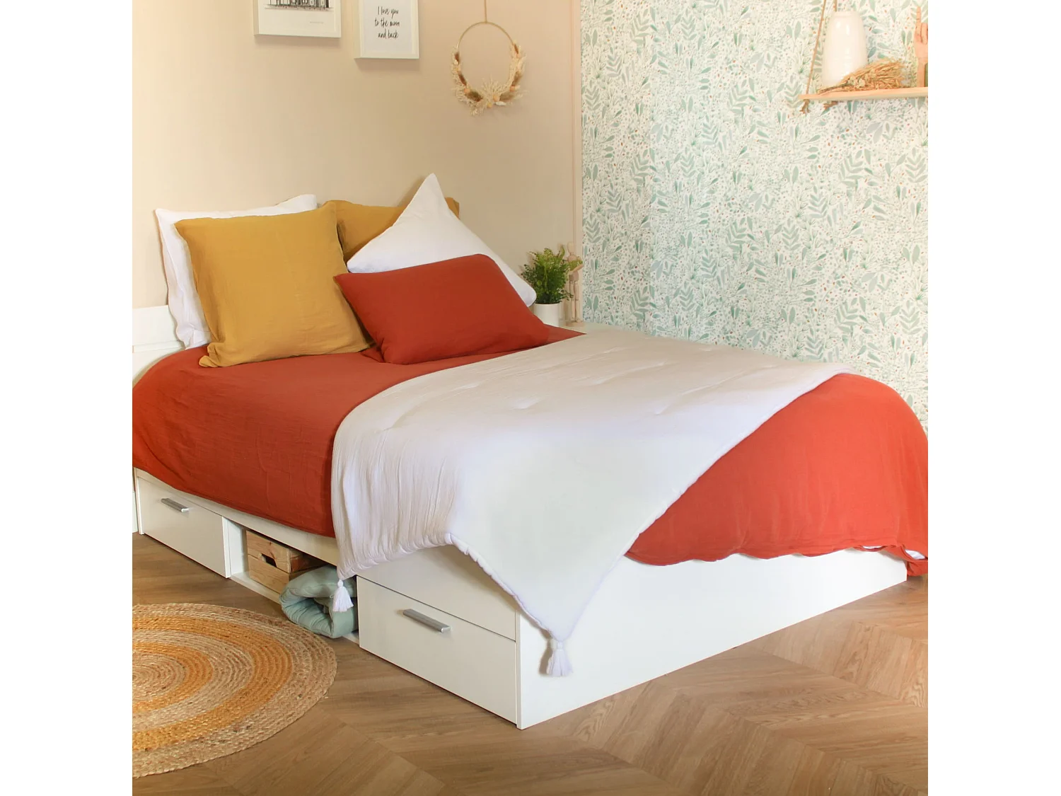 Lit Tiroirs Blanc Perle 140x190