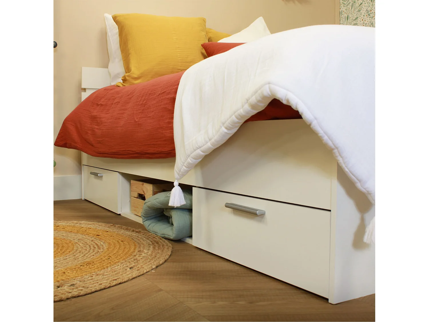 Lit Tiroirs Blanc Perle 140x190