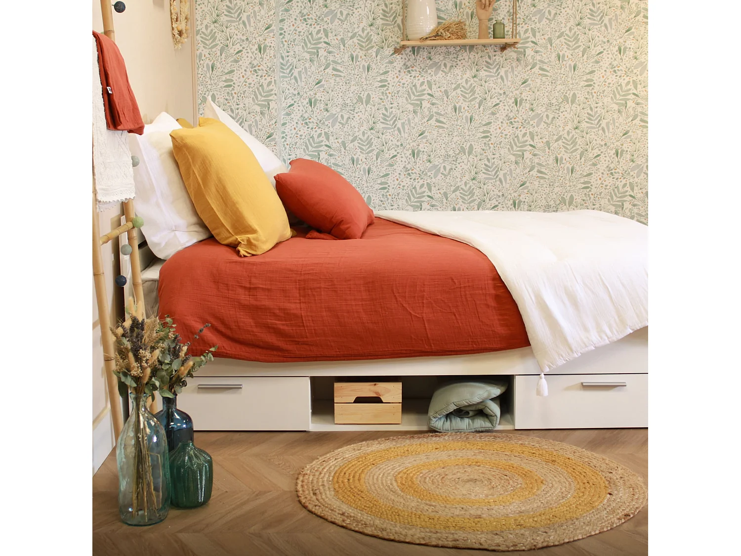 Lit Tiroirs Blanc Perle 140x190