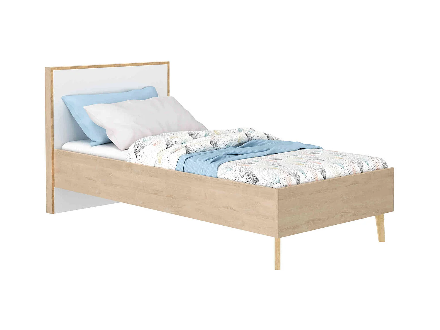 Lit en bois imitation chêne clair 90x190 - LT5046-1