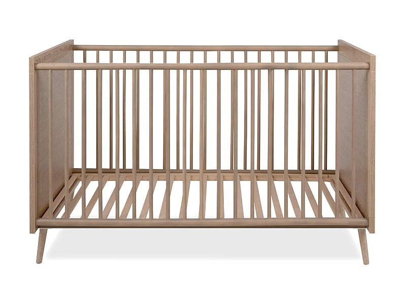 Lit bébé à barreaux en bois clair imprimé cannage 70x140 - LT7085